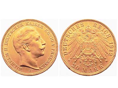 20 Γερμανικά Χρυσά Μάρκα Πρωσσίας (1912)